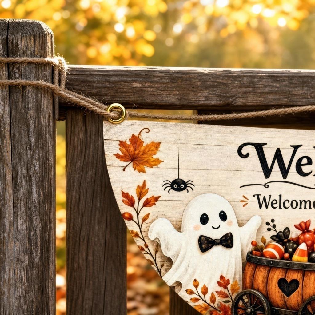 2 Pack Halloween Half Circle Pumpkin Fan Shaped Flags with Clips for Outdoor Garden Decor