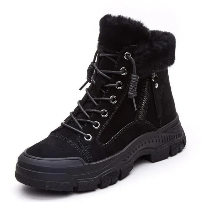 Fashion High quality Genuine Leather Boots Spring Autumn Chimney Fashion Ankle Booties Moccasins Winter Plush Platform Wedge Women Shoes