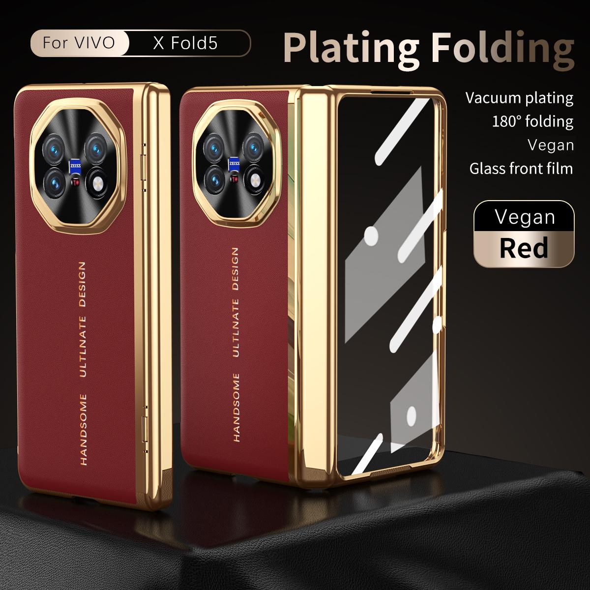 

For Vivo X Fold5 Fold 5 3 Pro Case Ultimate Design Leather Dual Hinge Protection Anti-Scratch and Anti-Fingerprint Case Cover PC and Leather&vivo X Fold3 Pro червоний