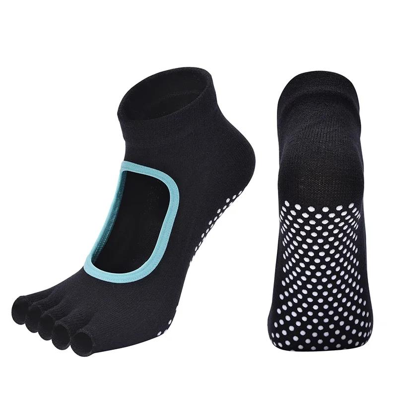 Women Cotton Yoga Backless Five Toe Socks Breathable Anti-Slip Silicone Sport Pilates Socks Gym Fitness Ballet Slippers Dance