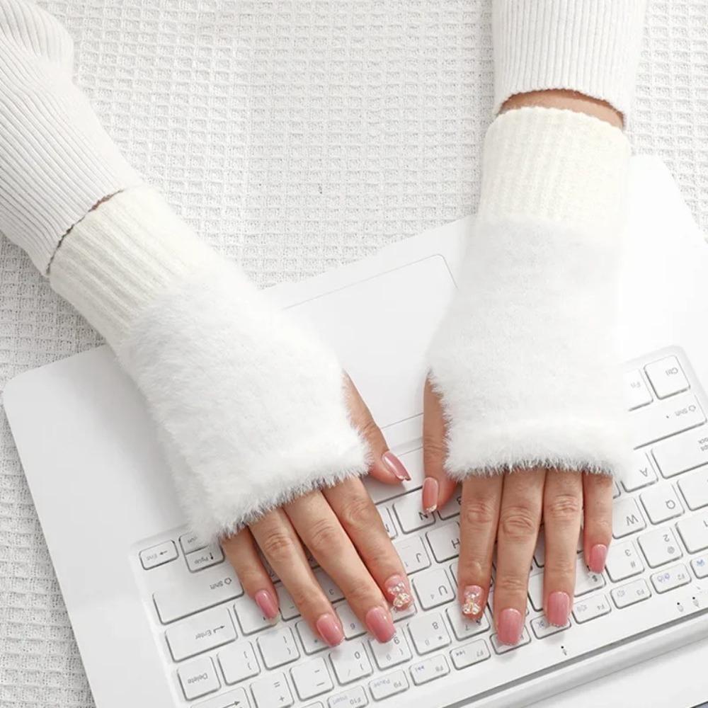 1 Pair Polyester Fibre Knitted Gloves Warm Insulation Fingerless Gloves Fashion Wrist Cover  Winter