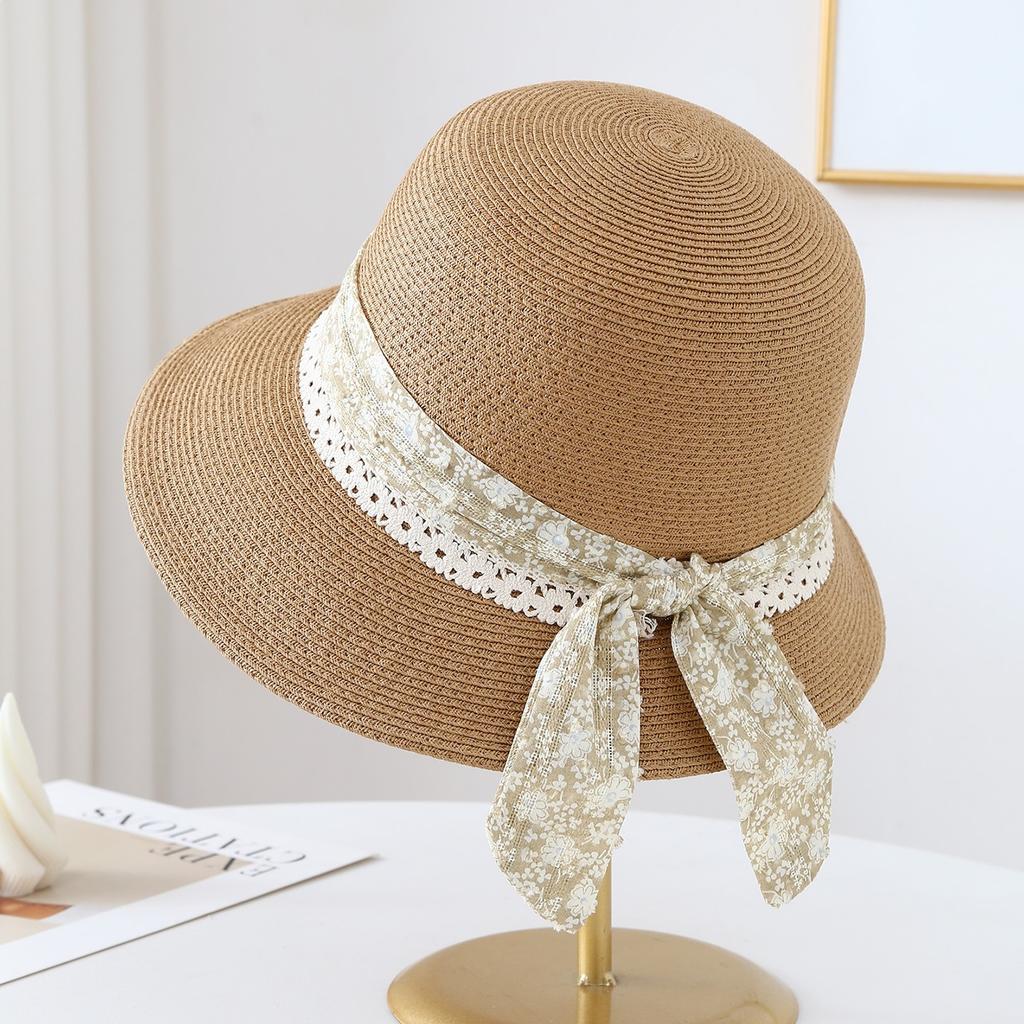 Summer Wide-Brimmed Straw Hat for Women with Ribbon Versatile Vacation Seaside Beach Hat