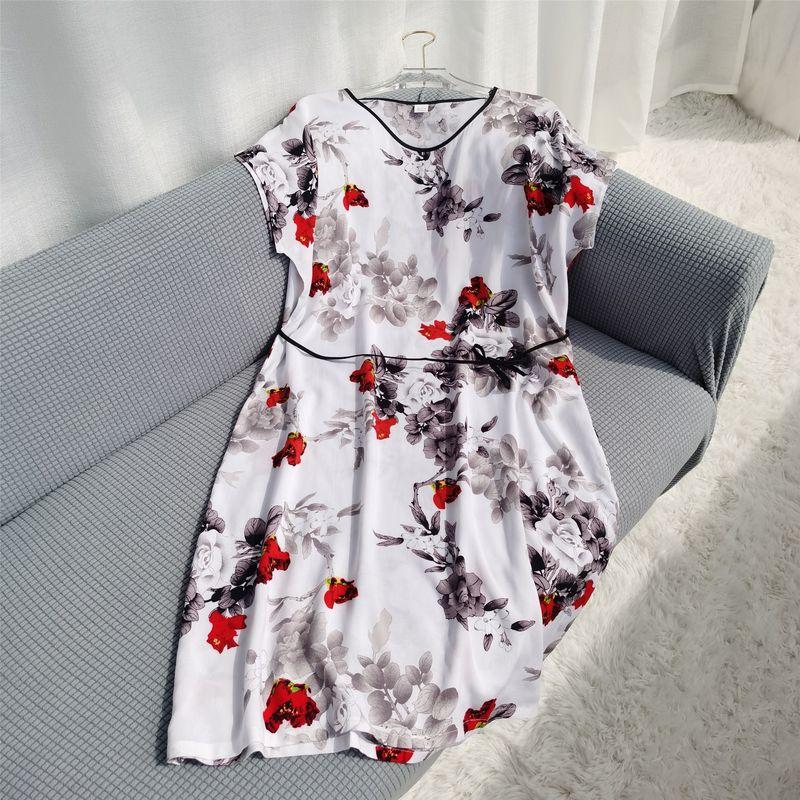 Multi-Color Silk Cotton Dress Home Wear Shoelace round Collar Skirt Special Treatment Rayon Nightdress for Women