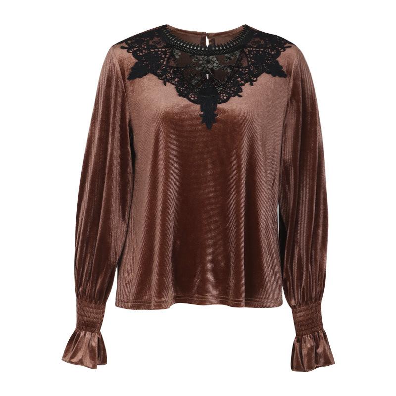 Blusa de mujer de primavera y otoño con encaje Murad, cómoda, informal, manga larga