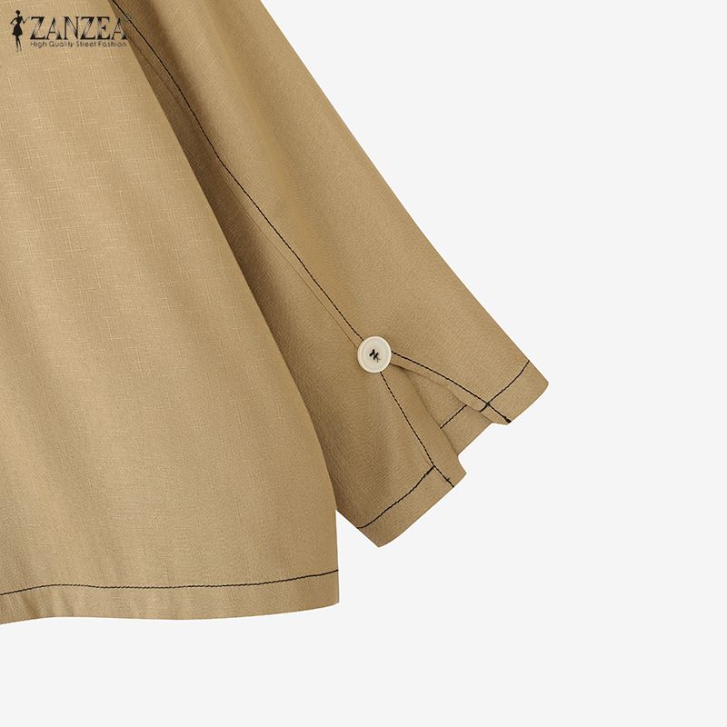 ZANZEA Dámský ležérní tenký kardigan/blůza s kulatým výstřihem, dlouhým rukávem, knoflíky a prošíváním