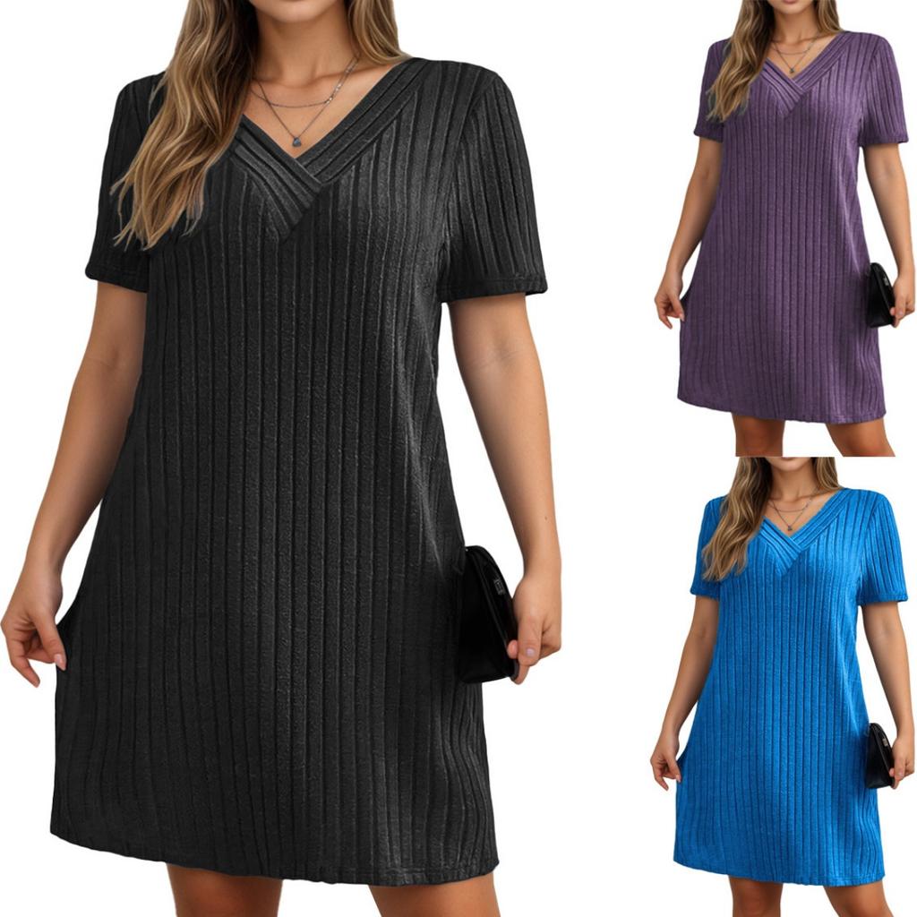 Summer New V-neck Short Sleeve Dress Elegant Plus Size Women's Dress For Leisure Wholesale