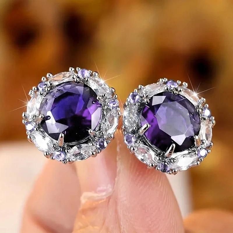 High-End Fashion Zircon Round Stud Earrings, Luxury Zircon Crystal Women'S Earrings, Jewelry Versatile Women'S Earrings