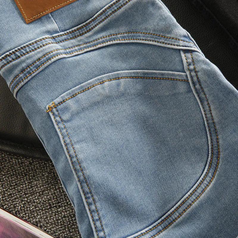 

WTEMPO Универсальные повседневные однотонные длинные джинсы большого размера, женские ретро-узкие эластичные джинсовые брюки с высокой талией и пуговицами XXL синий