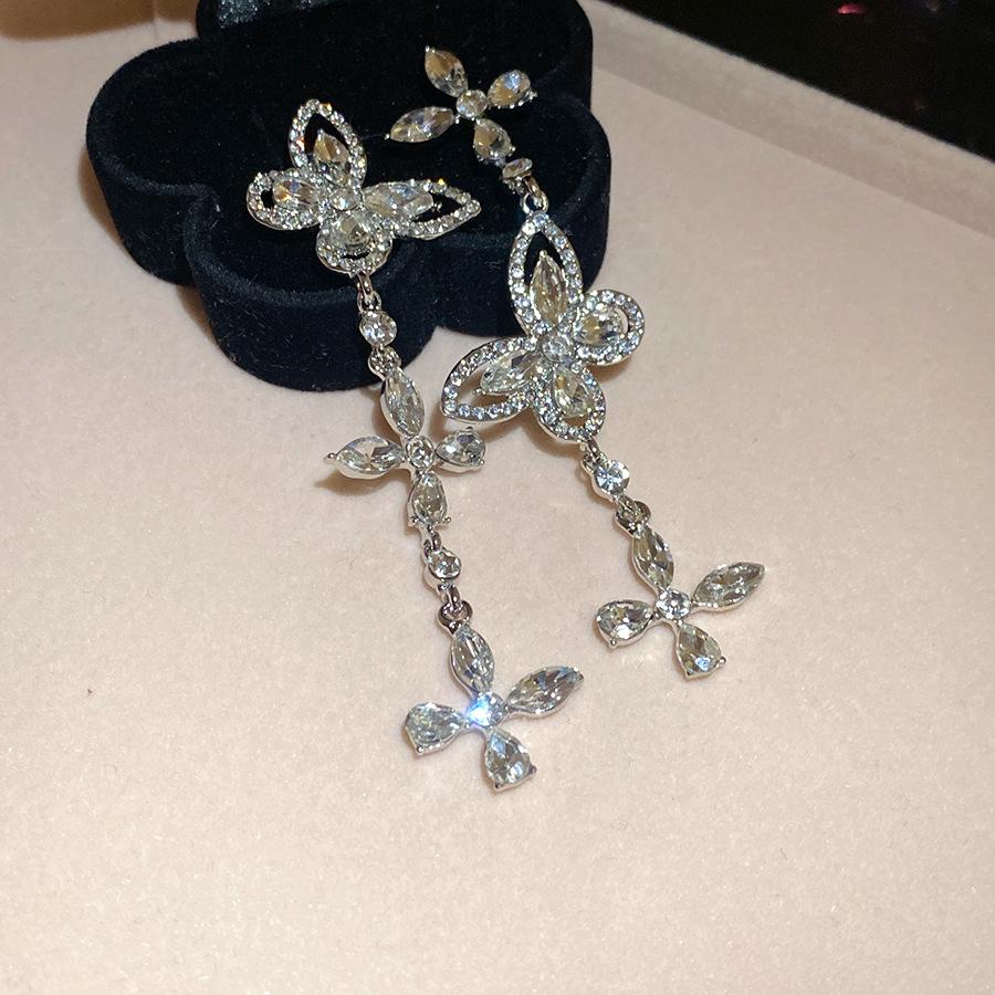Silver Needle Diamond Zircon Butterfly Tassel Earrings Super Fairy ins Fashion Delicate Earrings Light Luxury Premium Earrings Women