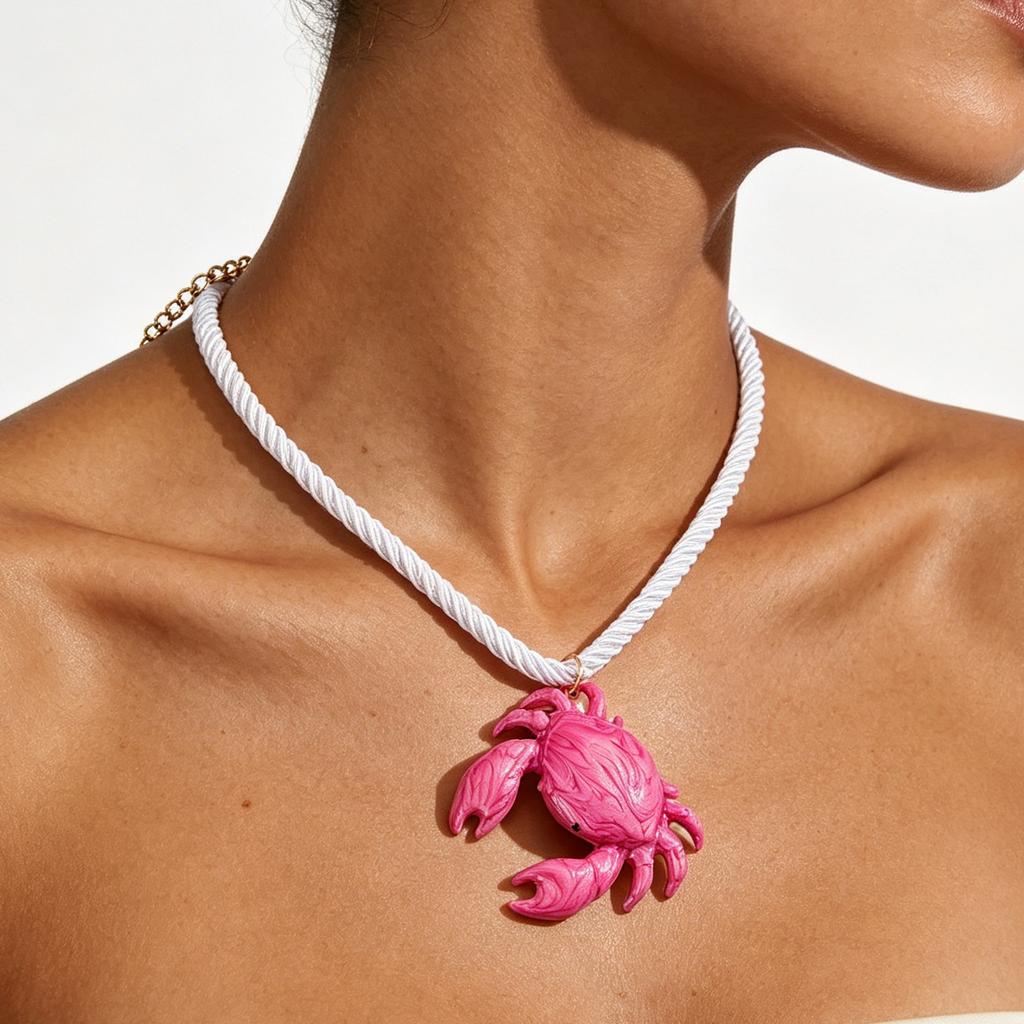 2026 Summer New Beach Ocean Element Pendant Color Spray Paint Crab Necklace Women's Clavicle Chain