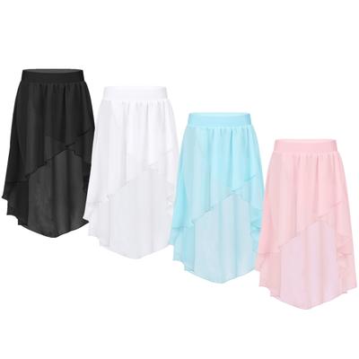 Gonna in chiffon con elastico in vita alto-basso per bambine per danza jazz, studio, pratica e spettacolo