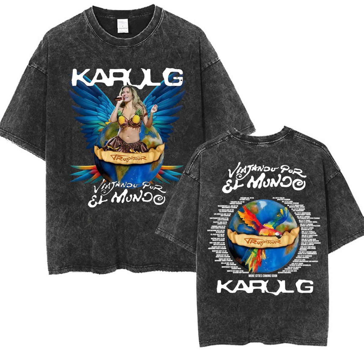 Karol G Tropicoqueta Tour 2026 Concert T-shirt Men Women Fashion Vintage Washed T-shirts Hip Hop High Quality T Shirt Streetwear S