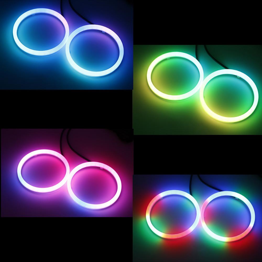 2PCS RGB Angel Eye LED Daytime Running Headlight Lights with APP Control Multi-Color Synchronized to Music for Vehicles 60MM-120