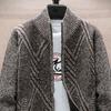 Gestrickte Langarm Herren Strickjacke Herbst Winter Geometrisches Muster Stehkragen Pullover Mantel Oberbekleidung