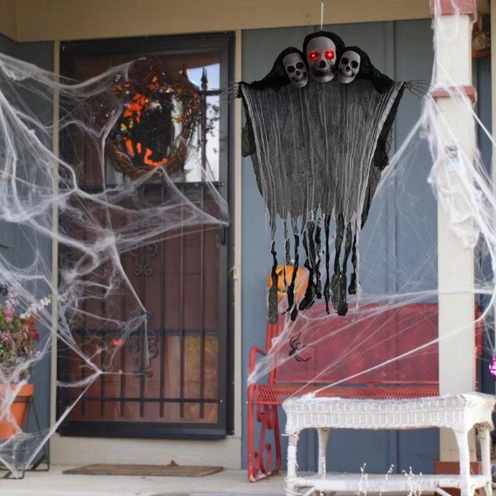 Cloth Halloween Hanging Ghost Skull Funny Halloween Pendant 3 Heads Ghost Skull Ornament Party