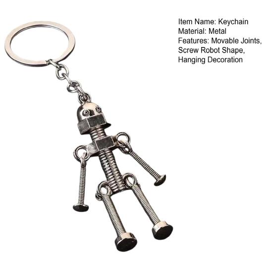 Metal Robot Keychain Vintage Movable Joints Screw Robot Key Ring Pendant