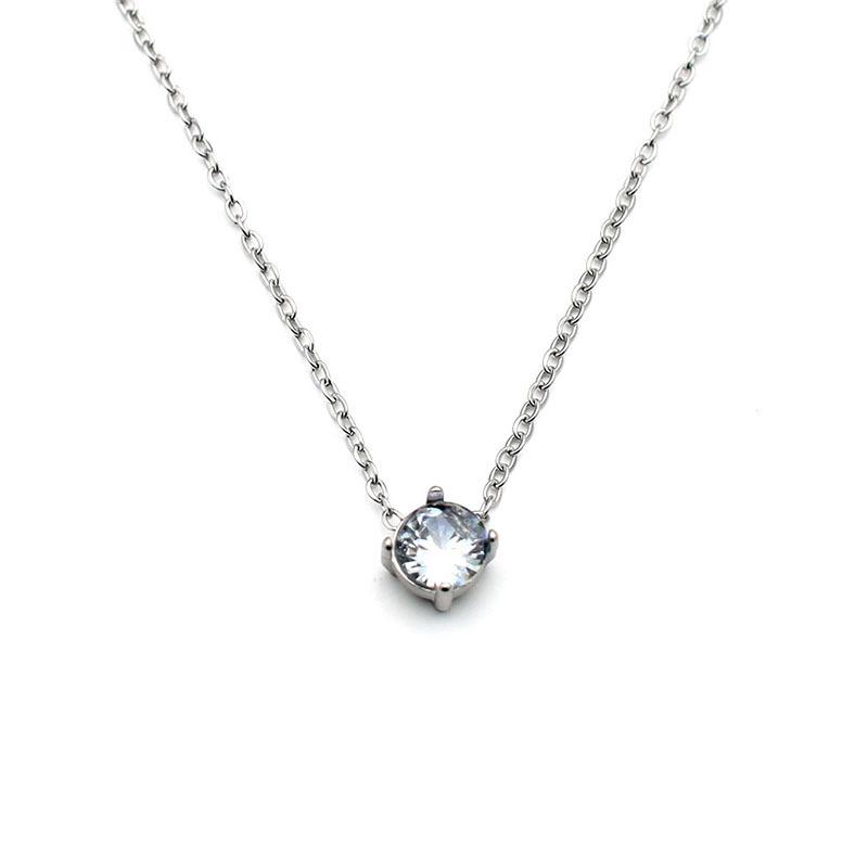 Stylish And Simple 18K Gold Collarbone Chain, Small And Exquisite Stainless Steel Four-Claw Round Zircon Necklace, Female Versatile