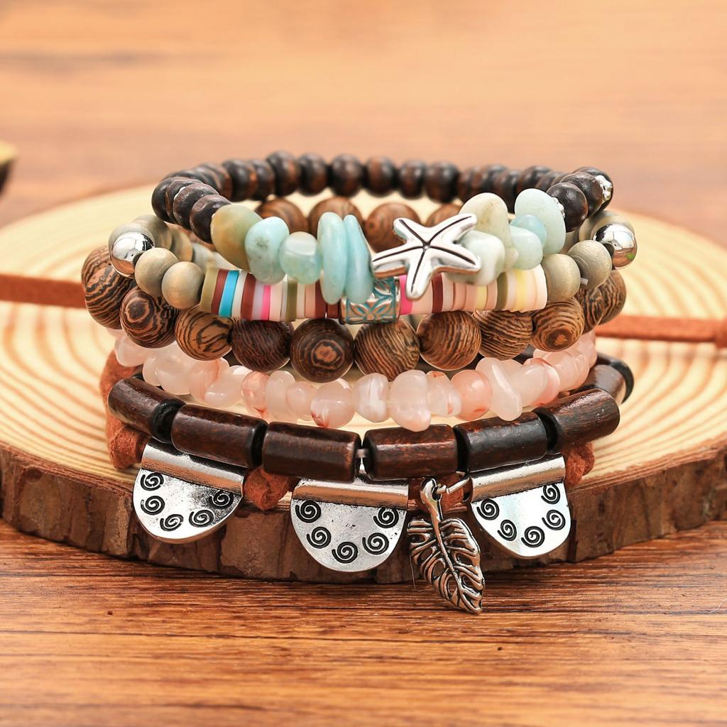 Bohemian Coconut Shell Wood Beads Beaded Soft Pottery Pearl Stone Leather Men's and Women's Bracelets Bracelets