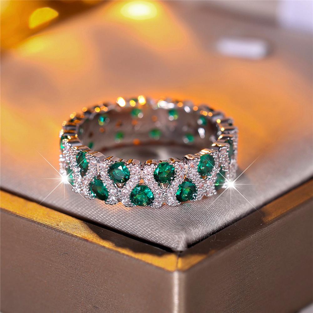 

Trendy White Green Red Zircon Vintage Silver Color Wedding Bands Engagement Rings For Women Men Minimalist Jewelry 8