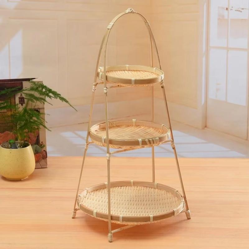 1/2/3 Layer Fruit Basket Food Basket Decorative Standing Tray Bamboo Serving Tray Bamboo Storage Basket For Kitchen