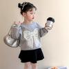 2025 Spring & Autumn Girls' Bowknot Sweatshirt - Fashionable, Versatile, Round Neck, Long Sleeve Top for Children