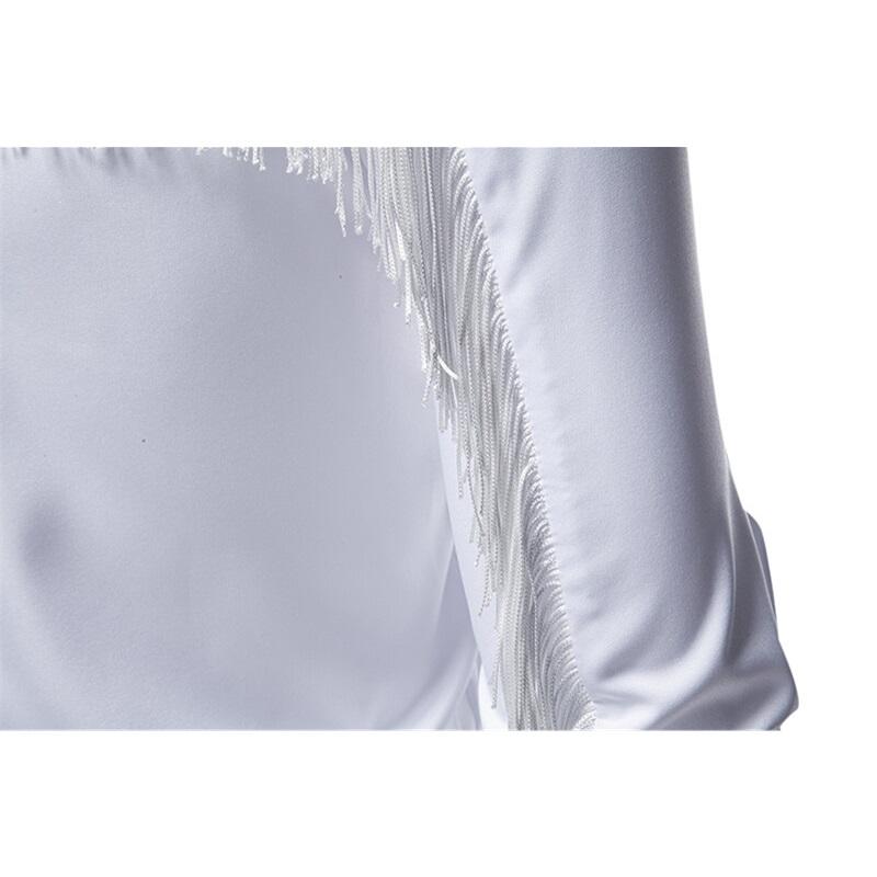 Spring New Fashion Tassels Design Men's Long Sleeve Shirt Embroidery Costume Performance Shirts Male Party Nightclub Shirt