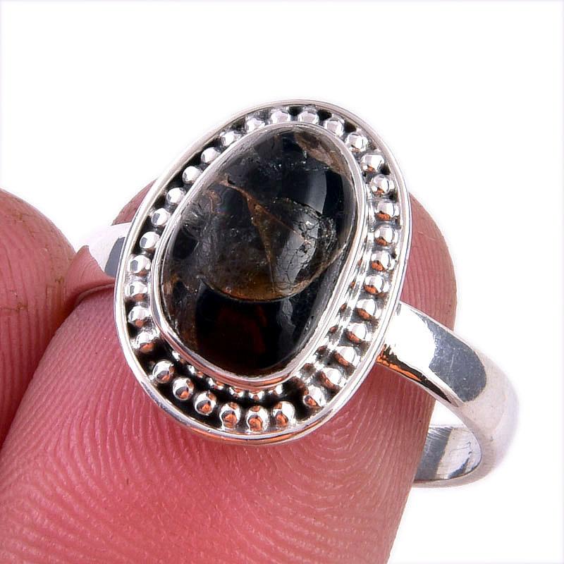 

Natural Black Copper Turquoise Gemstone 925 Solid Sterling Silver Ring S.8 l3N70