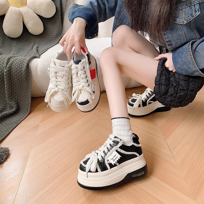 модные 8см женские массивные кроссовки осень высокая платформа кожаная обувь толстая — фото 7