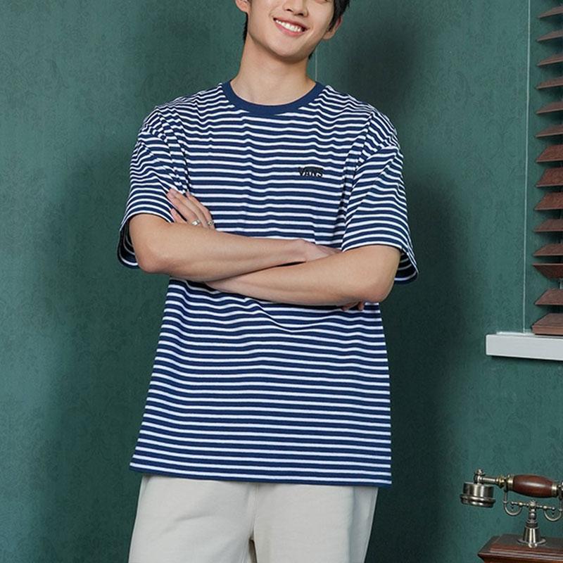 Vans Striped Loose Fit Crew Neck Short Sleeve T-Shirt Unisex Tops Blue White VN000FR2CGI1