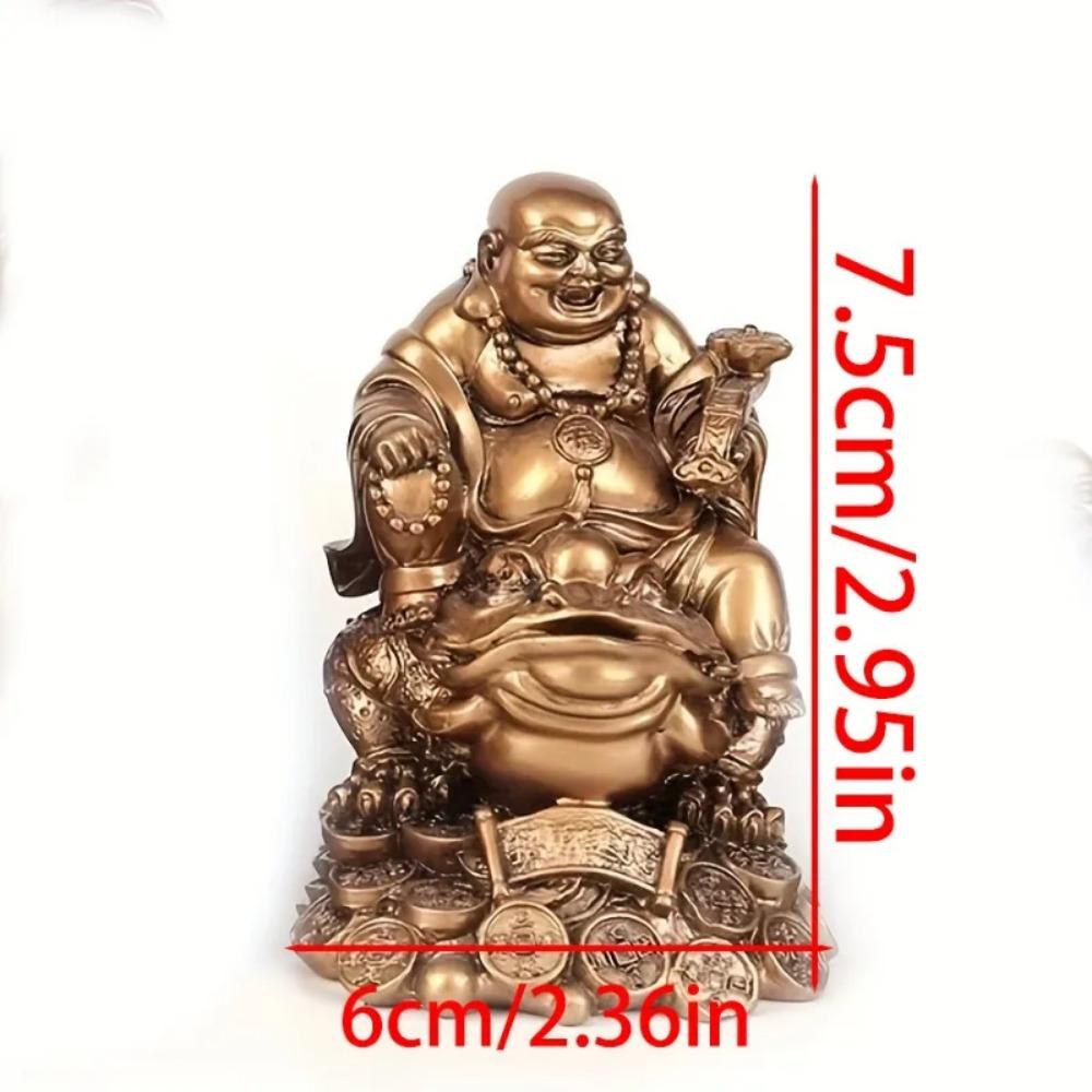 Feng Shui Śmiejący się Budda, Śmiejący się Budda Bogactwa Siedzący na Żabie Pieniężnej Statuetka Szczęśliwa Ropucha Ozdoby do Samochodu Dekoracja Domu Biura