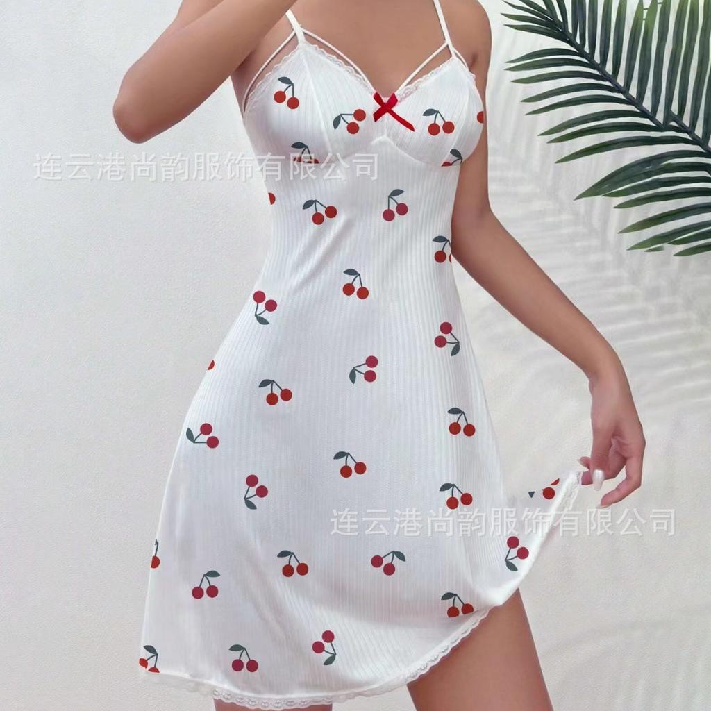 European and American Love Printing Sexy Lace Home Suspender Skirt Pure Desire Nightdress Temptation Backless Sex Dress