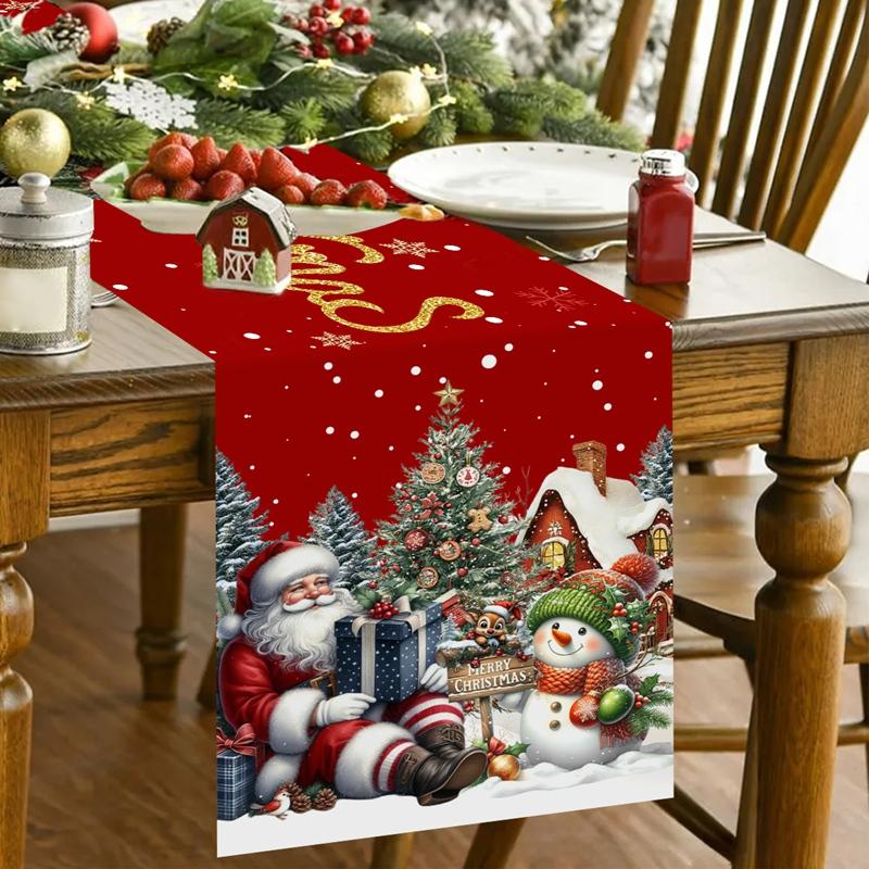 Christmas Santa Snowman Table Runner Christmas Decorations for Home 2026 Xmas Party Table Decor Navidad Noel New Year Tablecloth