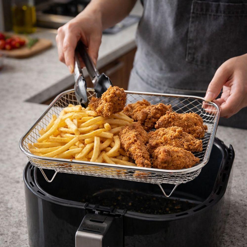 Stainless Steel Air Fryer Rack Non-Stick Rust Prevention Grilling Rack Multi-functional Heat Resistant Air Fryer Tray