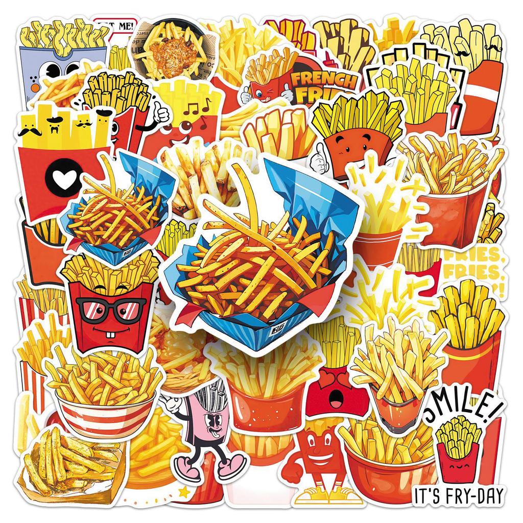 50pcs Waterproof French Fries Cartoon Stickers for Journal and Storage Box Decoration