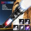 Ultrahelle LED-Taschenlampe, wiederaufladbar, mit variablem Zoom und Rot/Blau-Frequenzblitz für Camping, Angeln, Familie, Notfallsituationen, Langlebig