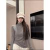 Women's Ribbed German Velvet Warm T-Shirt - Semi-High Neck, Solid Color, Autumn/Winter 2025 Collection