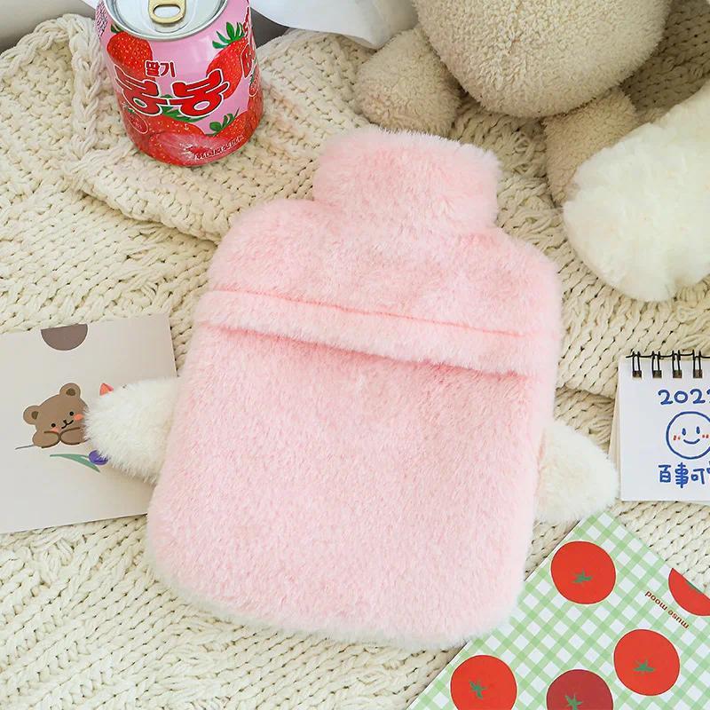 1pc New Cartoon Rabbit Warm Bag PVC Thick Hot Water Bag Cute Plush Belly Warm Water Warm Hand Treasure Cute Water Bottle 400ml