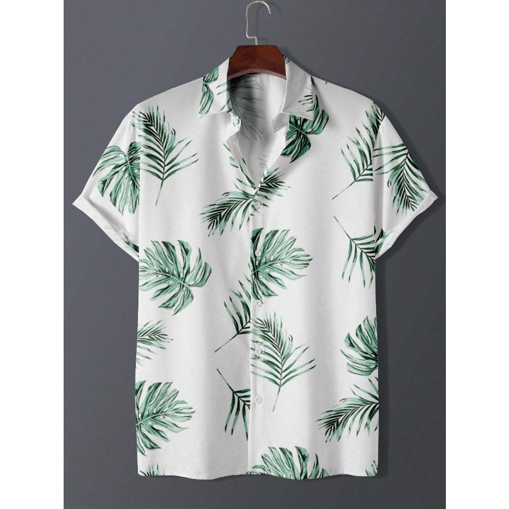 Hawaiian Color Coconut Tree Print Lapel Fashion Men's Shirt 2026 Men's Seaside Resort Casual Style Men's Short-sleeved Shirt