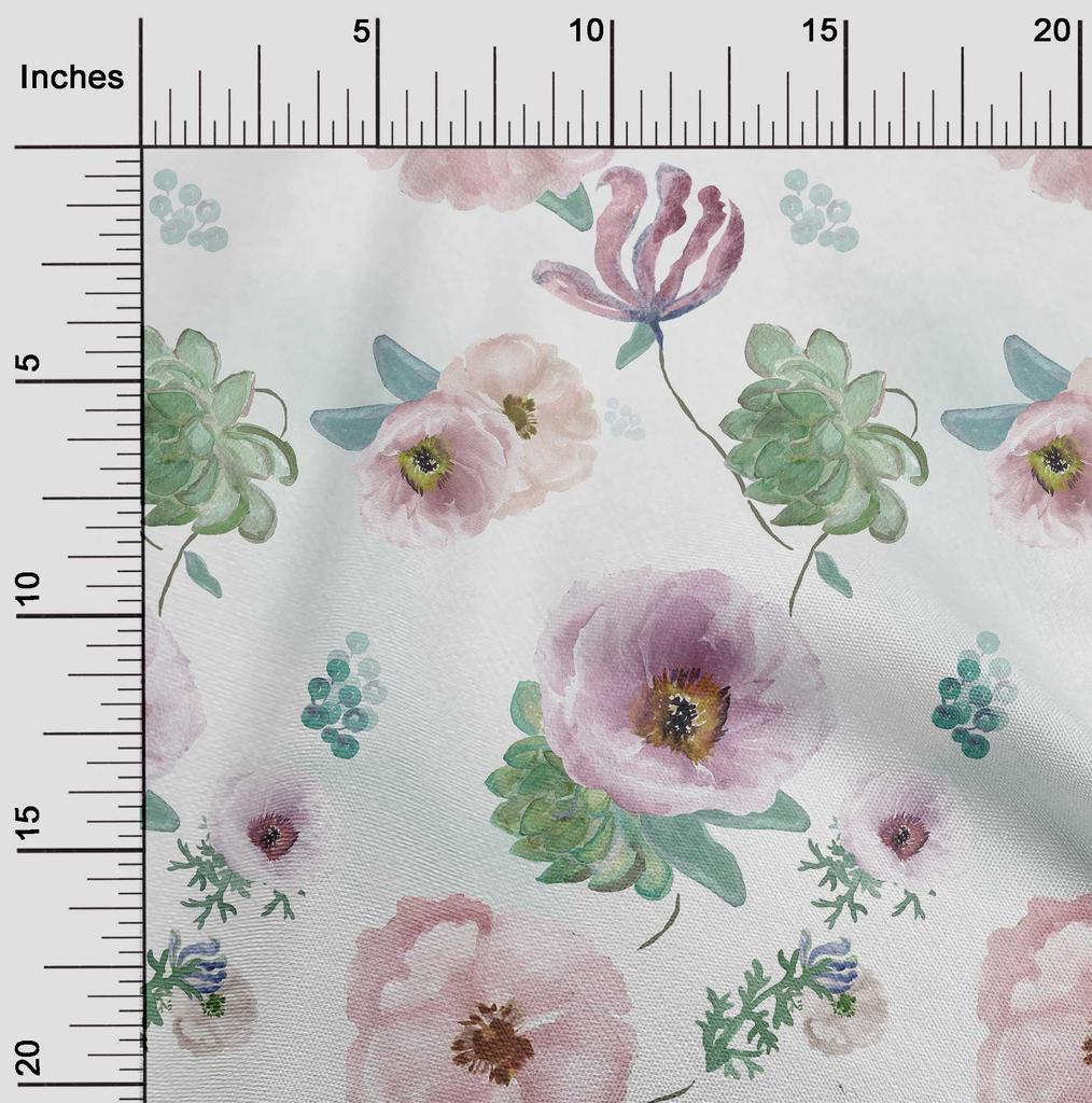 oneOone Cotton Flex Light Gray Fabric Florals Dress Material Fabric Print Fabric By The Yard 40 Inch