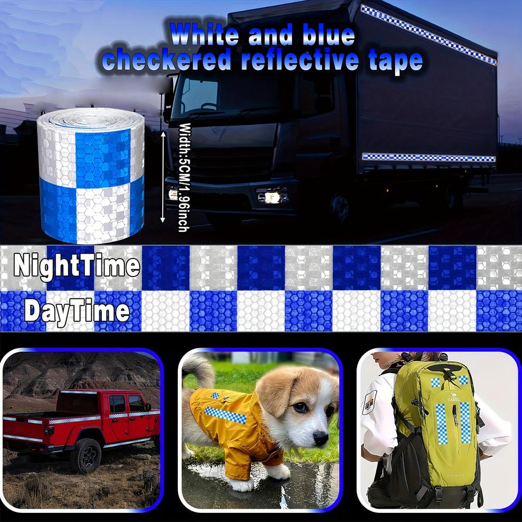 Reflective Sticker Square Grid Checkered Pattern Reflector Tape Red Yellow Fluorescent White Reflect Film For Truck Car Road