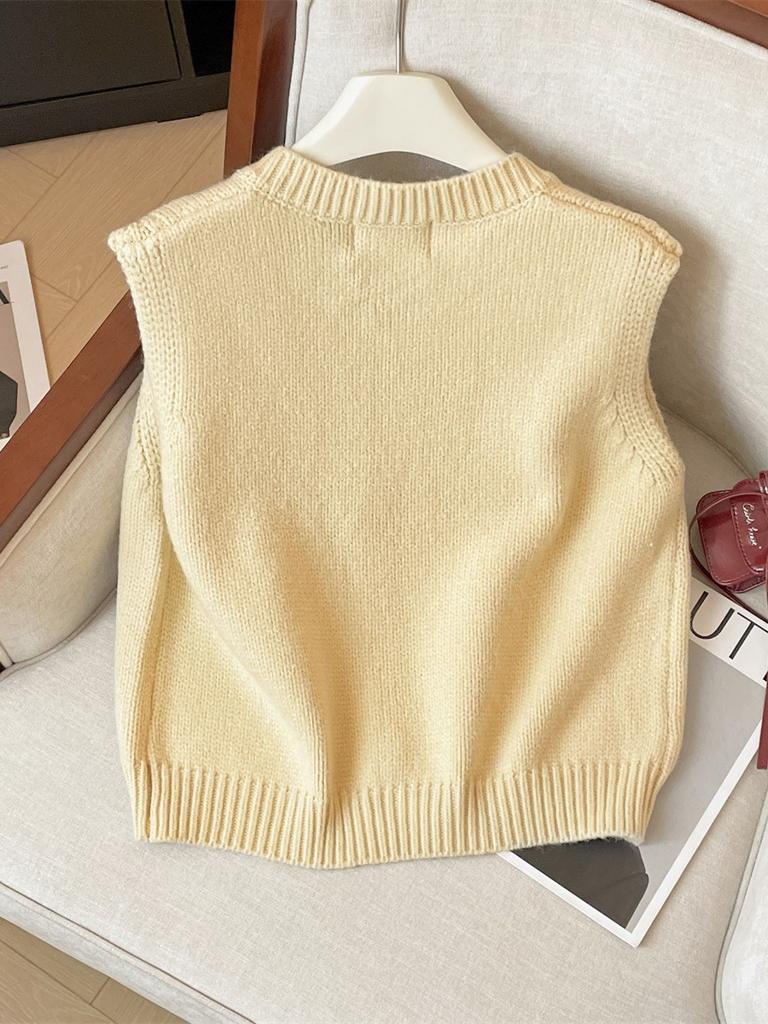 French White Layered Vest Cardigan Sweater Women Fall Winter Slim Fit Loose Knit Sleeveless Open Front Top