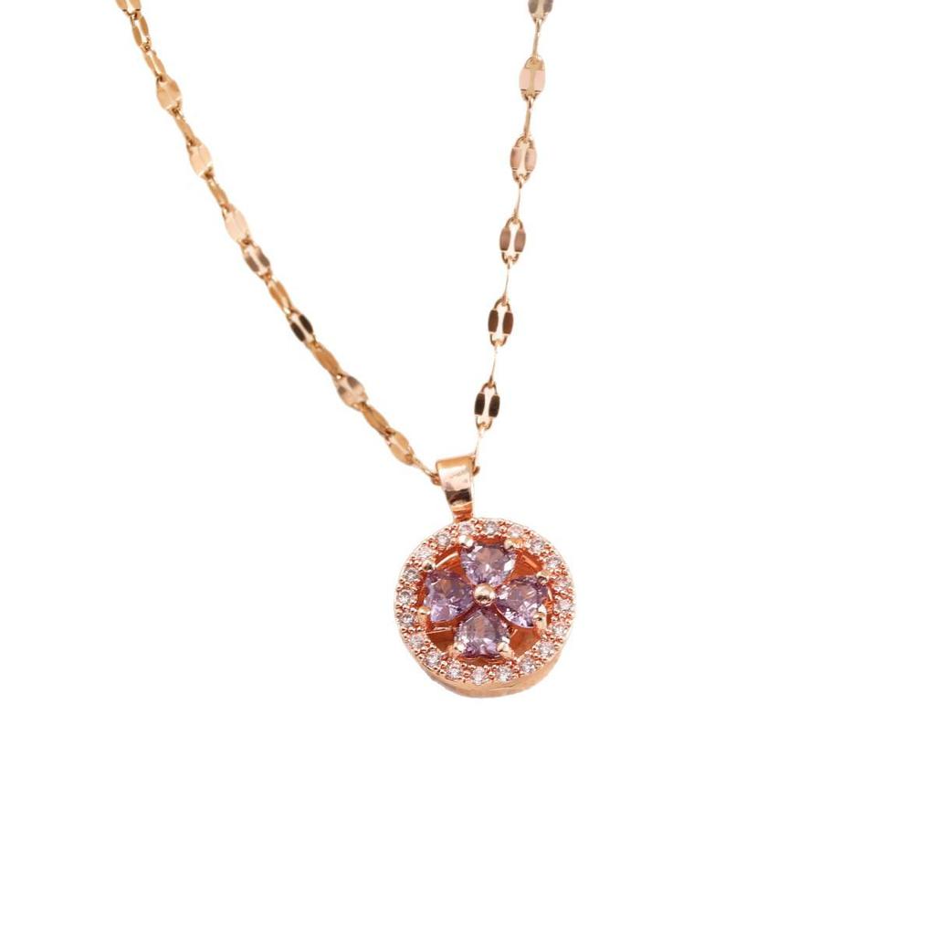 Purple Flower Zircon Necklace - Inspired by Douyin Influencers, High-End Rotating Clavicle Chain for Women