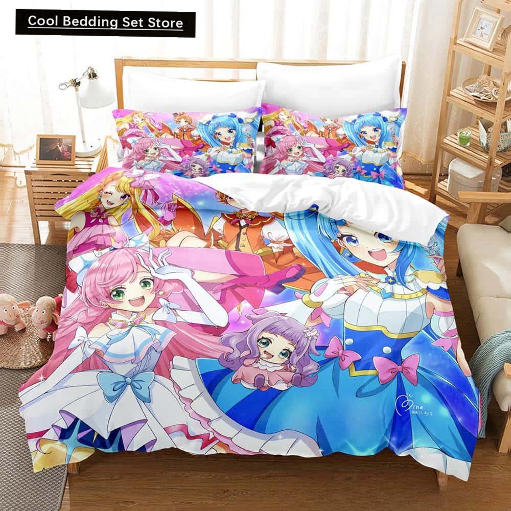 3D Kawaii Anime Hirogaru Sky! Pretty Cure Bettwäsche-Set, Einzelbett, Doppelbett, Queen-Size-Bett, King-Size-Bett, Erwachsenen- und Kinderschlafzimmer, Bettbezug-Sets