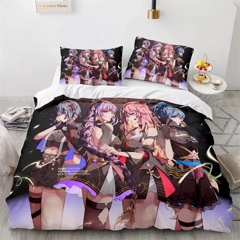 

3D Print Genshin Impact Bedding Set,Duvet Cover Comforter Bed Set Quilt Cover Pillowcase,King Queen Twin Size Boys Girls Adultse Tool 135x200cm 2pcs
