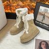 Women's thick-soled winter lightweight warm a footstool leather fur one padded snow boots non-slip wear casual sneakers Martin cotton boots