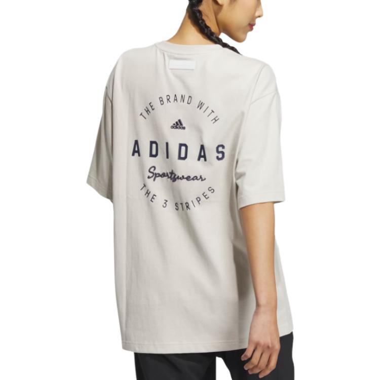 Adidas Alphabet Print Sports Crew Neck T-Shirt Women Tops Fawn-Brown IS7406