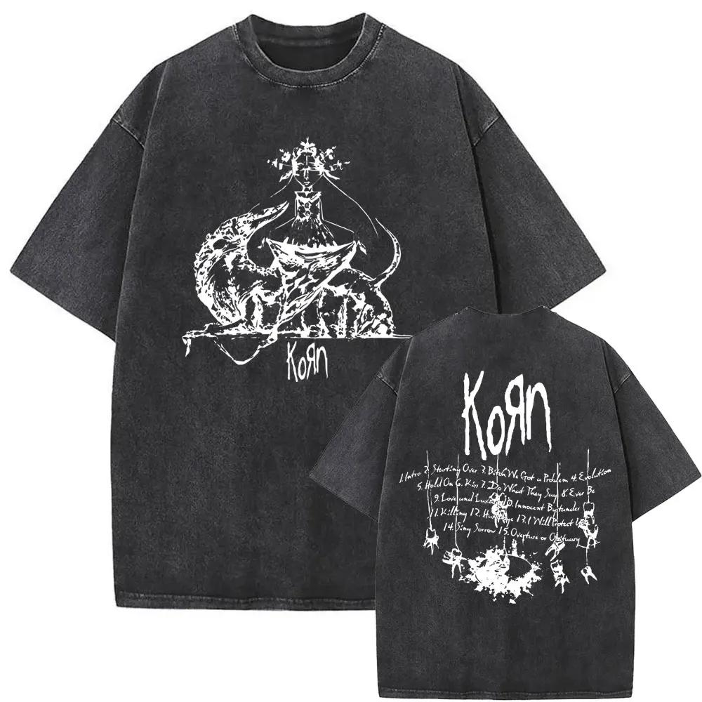 Washed Vintage Rock Band Korn Freak on A Leash Double Sided Print T Shirt Men Gothic Casual Oversized Tees Unisex Summer Tshirt