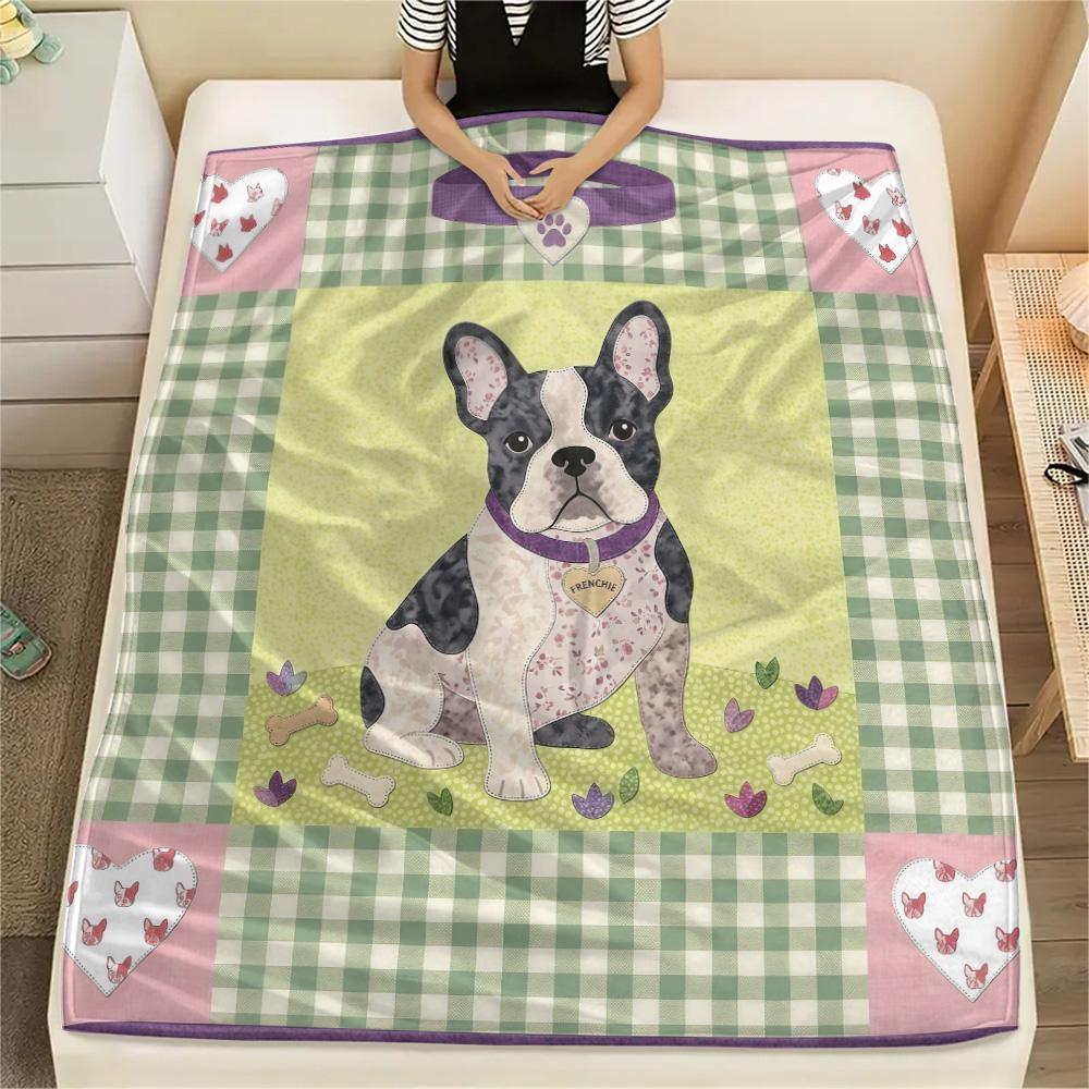 1Pc Cute Dog Patchwork Print Flannel Blanket High Quality Warm Comfortable Cover for All Seasons Perfect for Gifts Home Decor