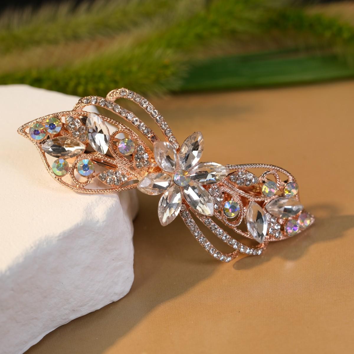 

Versatile Rhinestone Flower Hair Clip: Elegant Alloy Ponytail Spring Clip for Women