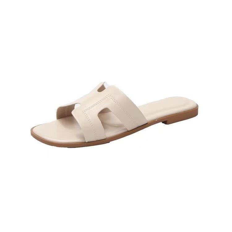 Solid Color One-word Slippers Spring and Summer Outer Wear Ins Beach Non-slip Cool Slippers Large Size